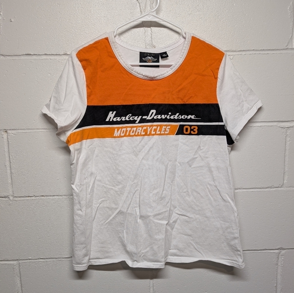 Harley-Davidson Y2K Graphic T-Shirt Orange White XL